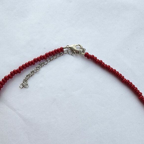 Vintage Genuine Garnet Stone Beaded Choker Necklace Pendant With Motif 16" Red - Picture 4 of 10